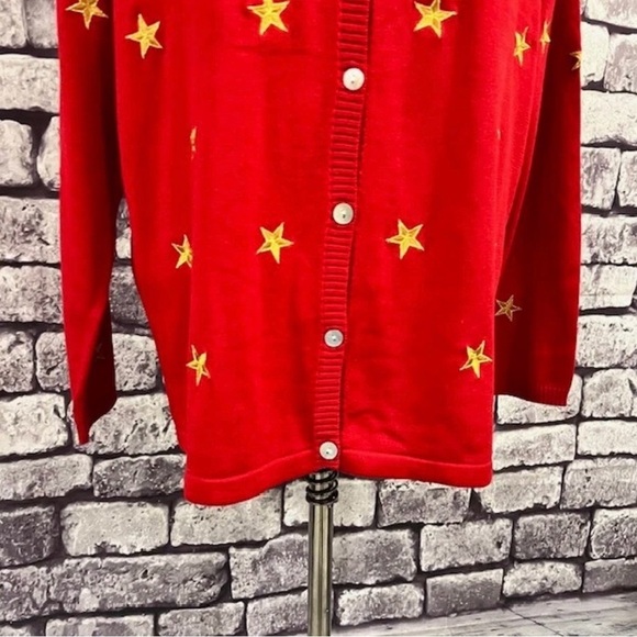 Quacker Factory Red Gold Long Sleeve Cardigan Sweater Size Large - Picture 4 of 9